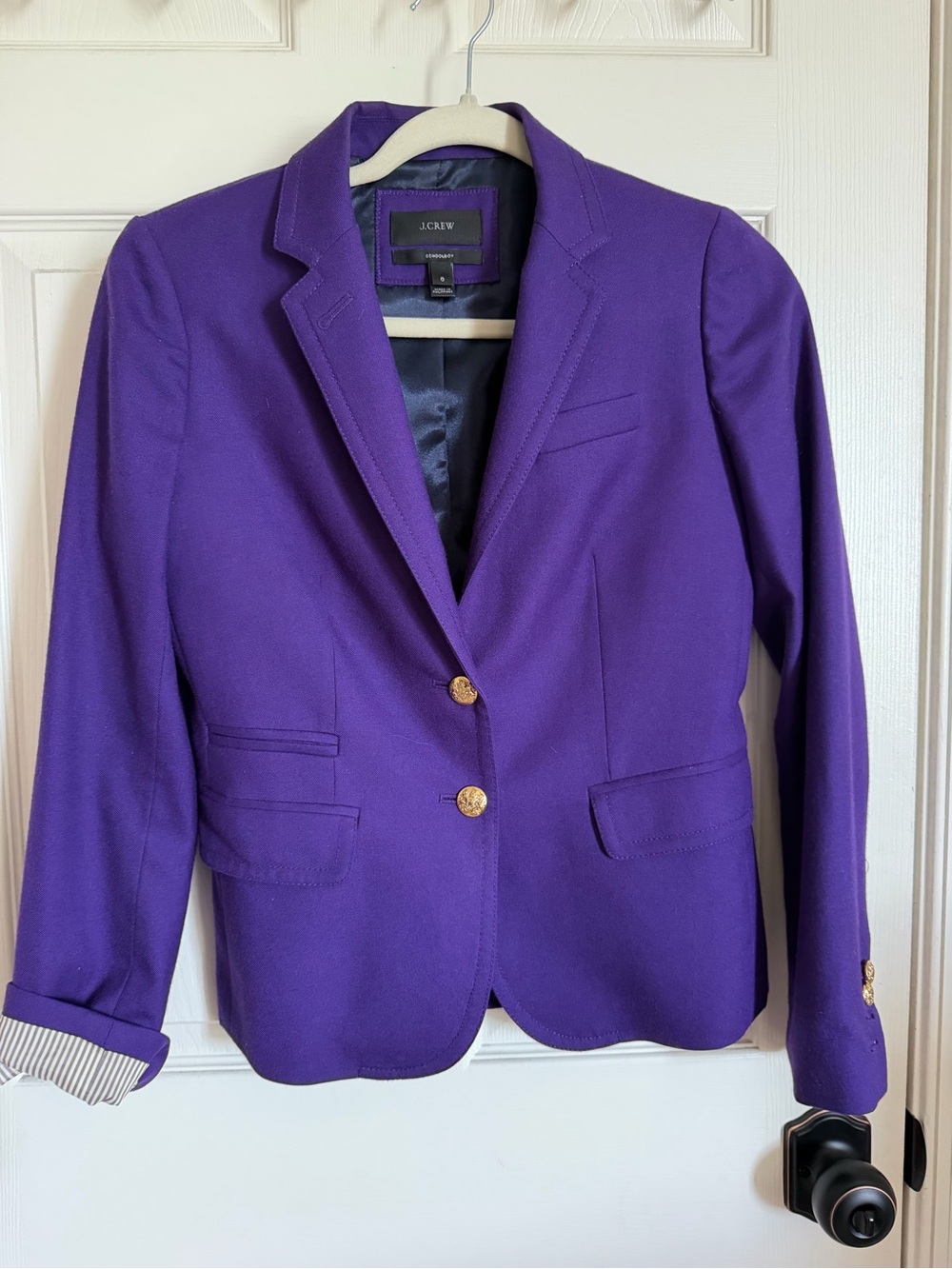 J. Crew Purple Women's Tailored Blazer with Gold Buttons